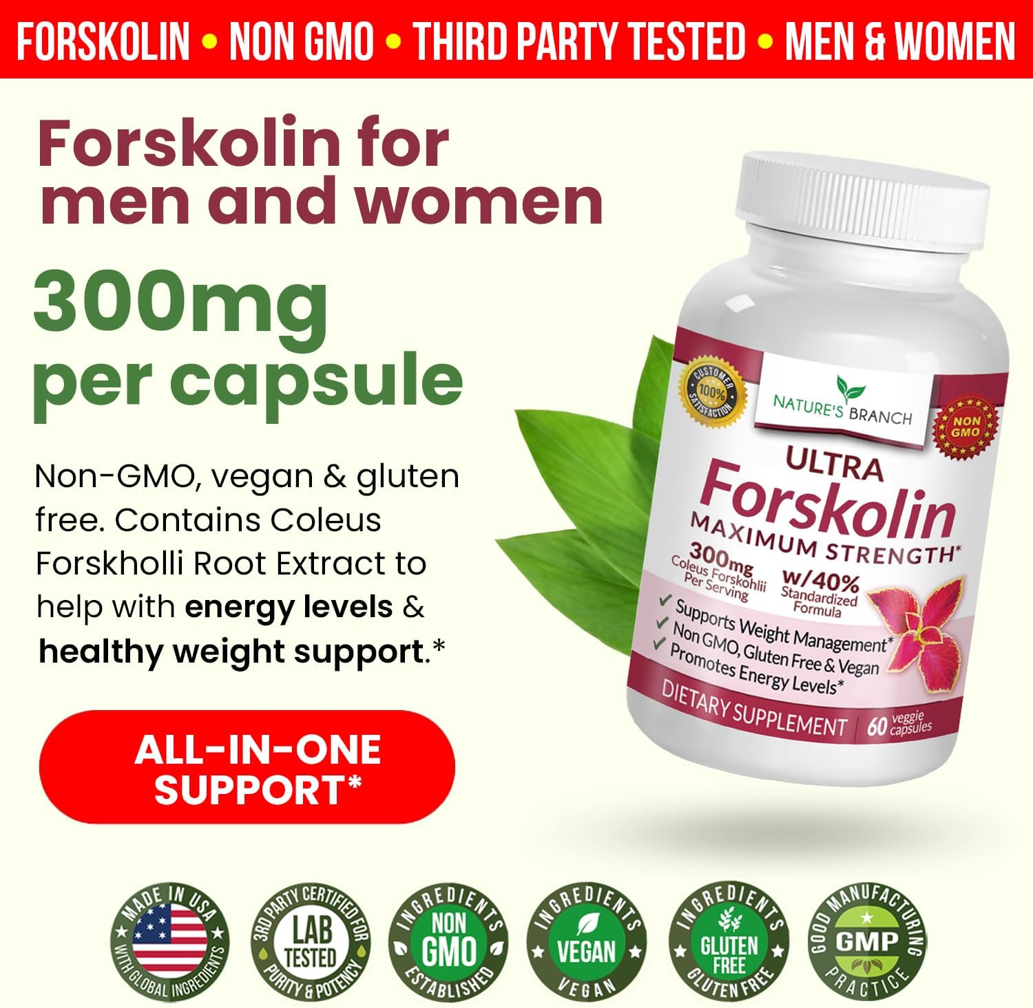 Ultra Forskolin for Weight Support - Maximum Strength, Coleus Forskohlii Root Powder Extract for Men & Women, Lean Supplement w/ 40% Standardized - Extra Strength Energy Boost Complex - 60 Capsules - Image 4