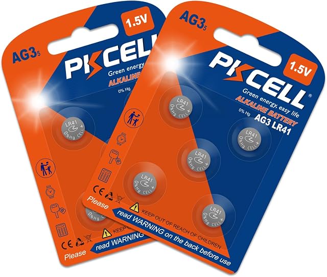 Pilas LR41 AG3 1,5V Batería de Botón - Unidades Alcalinas para Termómetro | Pack de 10, Digital y Dispositivos Médicos, Reloj, Calculadora - Compatible con SR41, 392 - PKCELL