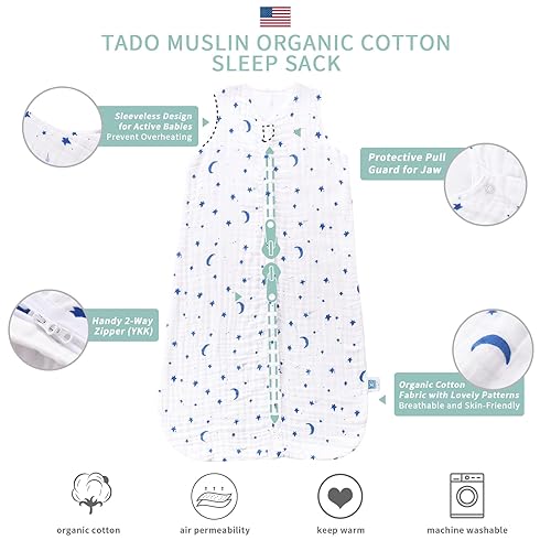 Miniatura 3 de TADO MUSLIN Saco de dormir para bebé 100% algodón orgánico para niños pequeños, manta de 0.5 TOG (2-4T)