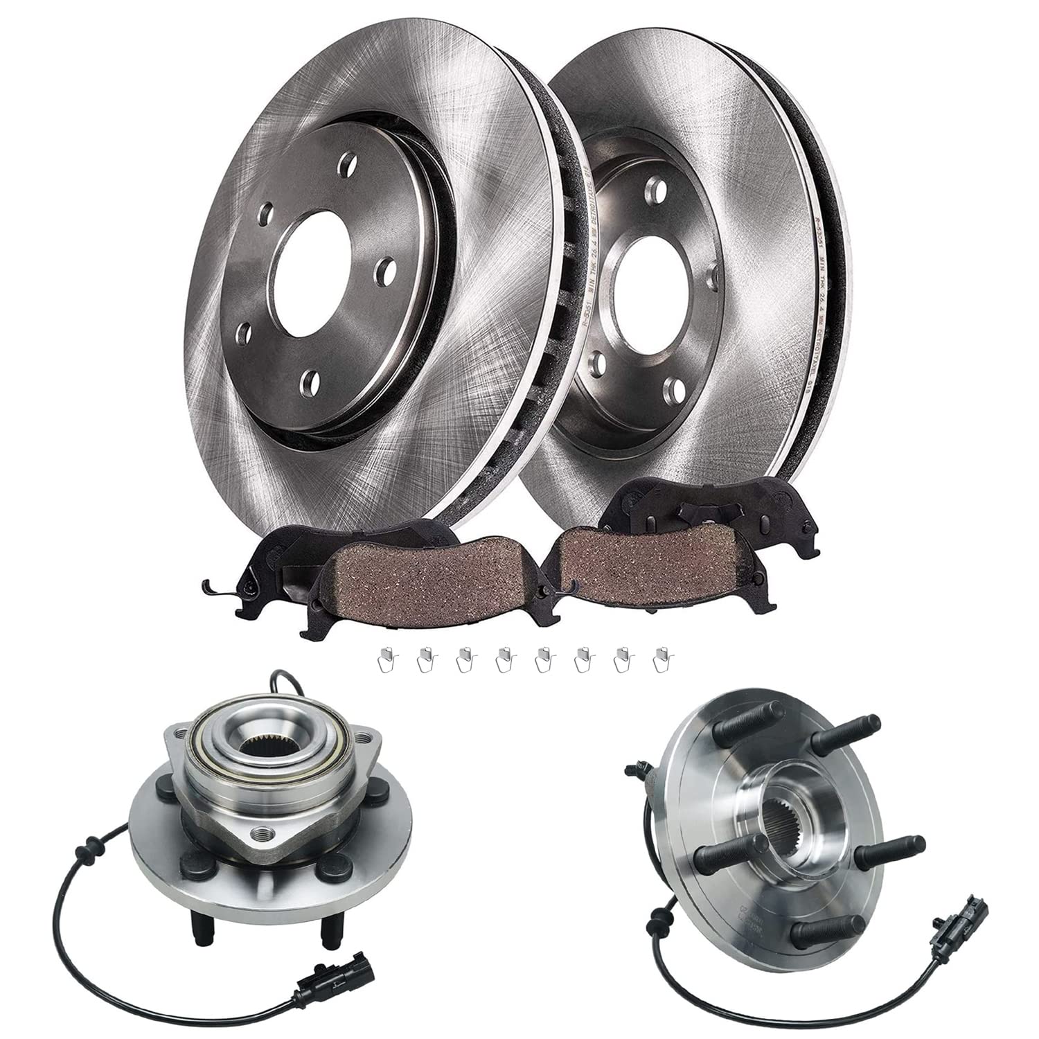 Detroit Axle - Front Disc Rotors w/Ceramic Brake Pads + Wheel Hub &amp; Bearing
