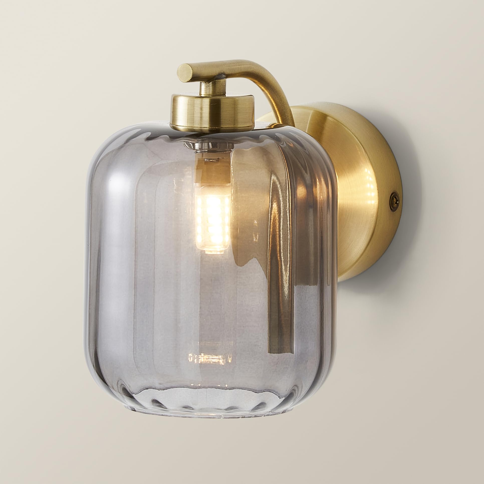 ValueLights | Gold Curved Bar Wall Light Fitting with Smoked Ribbed Glass Shade | Wall Lamps & Sconces, Home Décor & Improvement Essential | Mains Wired
