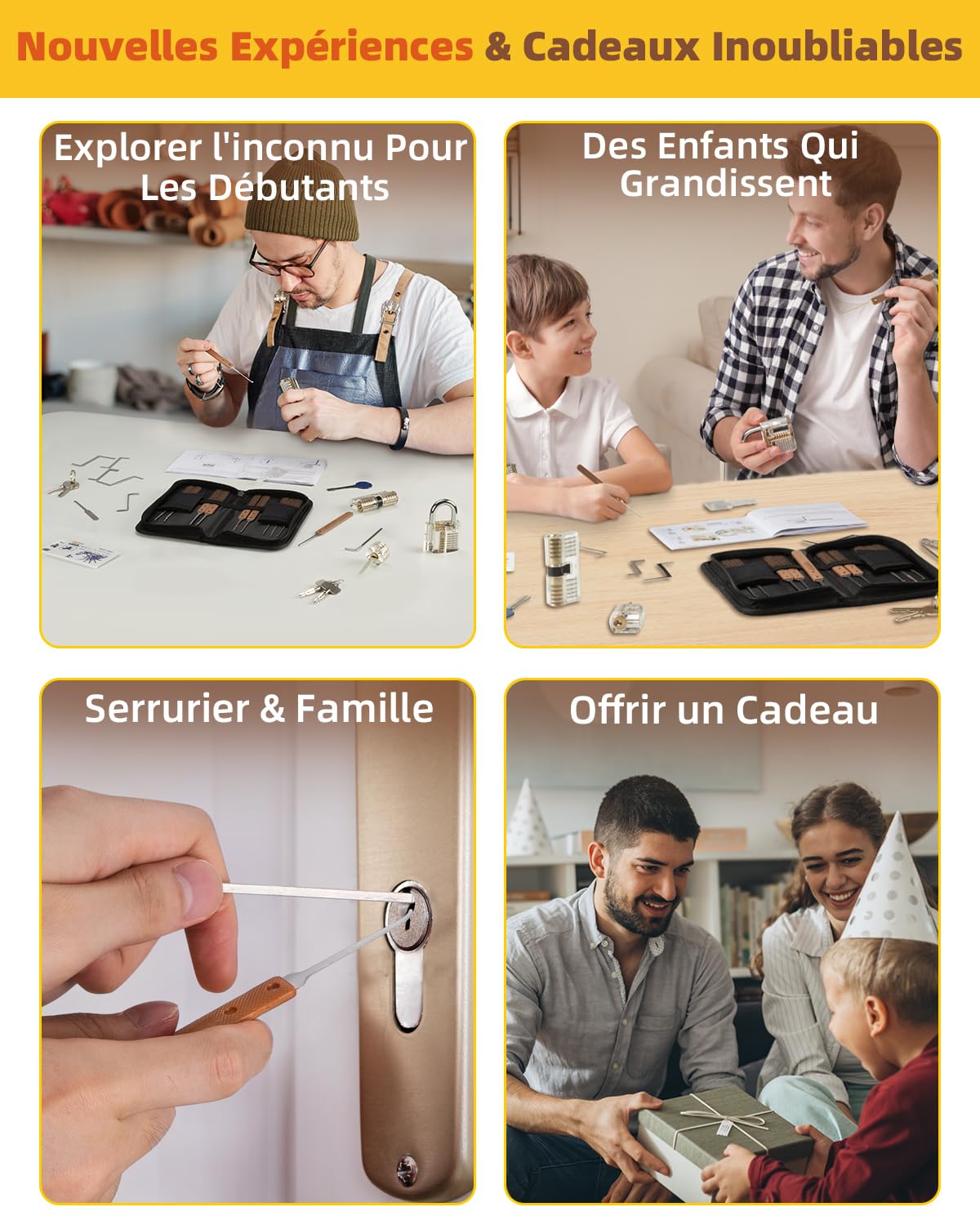 Eventronic 36+5 Pièces Kit de Crochetage Serrure, [2026 Nouvelle Serrure La Plus Difficile] Lock Picking Kit avec 5 Serrures Transparentes, Instructions Détaillées pour Serruriers et Novices