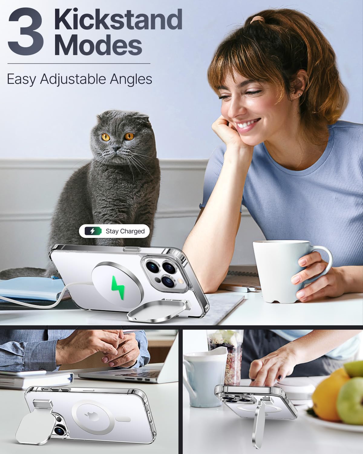 Silverback for iPhone 15 Pro Max Case with Stand, MagSafe-Compatible Case with Built-in Camera Cover,Magnetic Phone Case Shockproof DustProof Cover for iPhone 15 Pro Max - Clear - Image 4