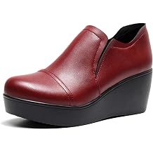 Womens Leather Wedge Heel Slip On Booties Comfort Round Toe Non Slip Platform Ankle Boots Casual Shopping Walking Loafers