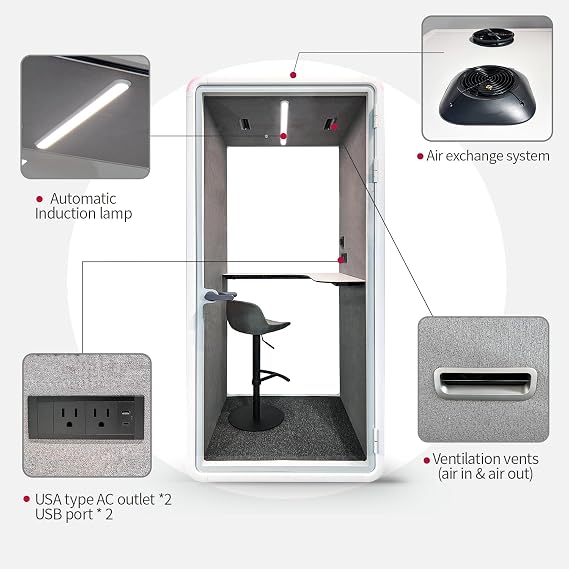 Quiet Meeting Pod with Acoustic Panels, Office Soundproof Room with Furniture, Portable Removable Working Booth for Private Phone Calling, Study, Individual Seater Personal Office H92in W43in D40in