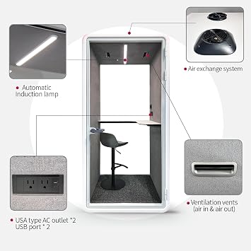 Quiet Meeting Pod with Acoustic Panels, Office Soundproof Room with Furniture, Portable Removable Working Booth for Private Phone Calling, Study, Individual Seater Personal Office H92in W43in D40in