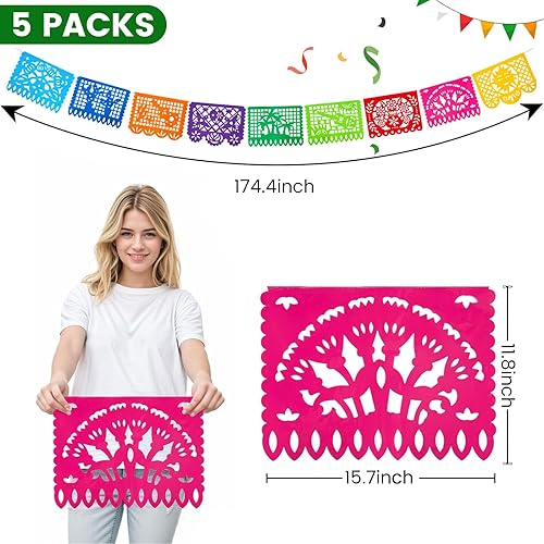 Miniatura 7 de DomeStar 5 pancartas de fiesta mexicana, 18 pies de plástico para fiesta del Cinco de Mayo, Día de los Muertos, decoración del Día de los Muertos,