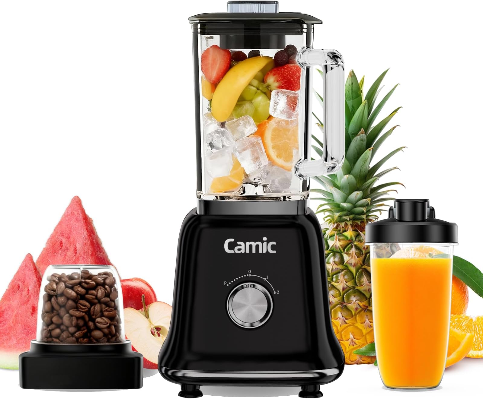 Glass Blenders for Kitchen with 750W, 54Oz. Countertop Blender Glass Jar Food Processor Combo, BPA-Free Blender for Smoothies, Ice Crush,Nuts, Frozen Drinks and Fruits (Black)