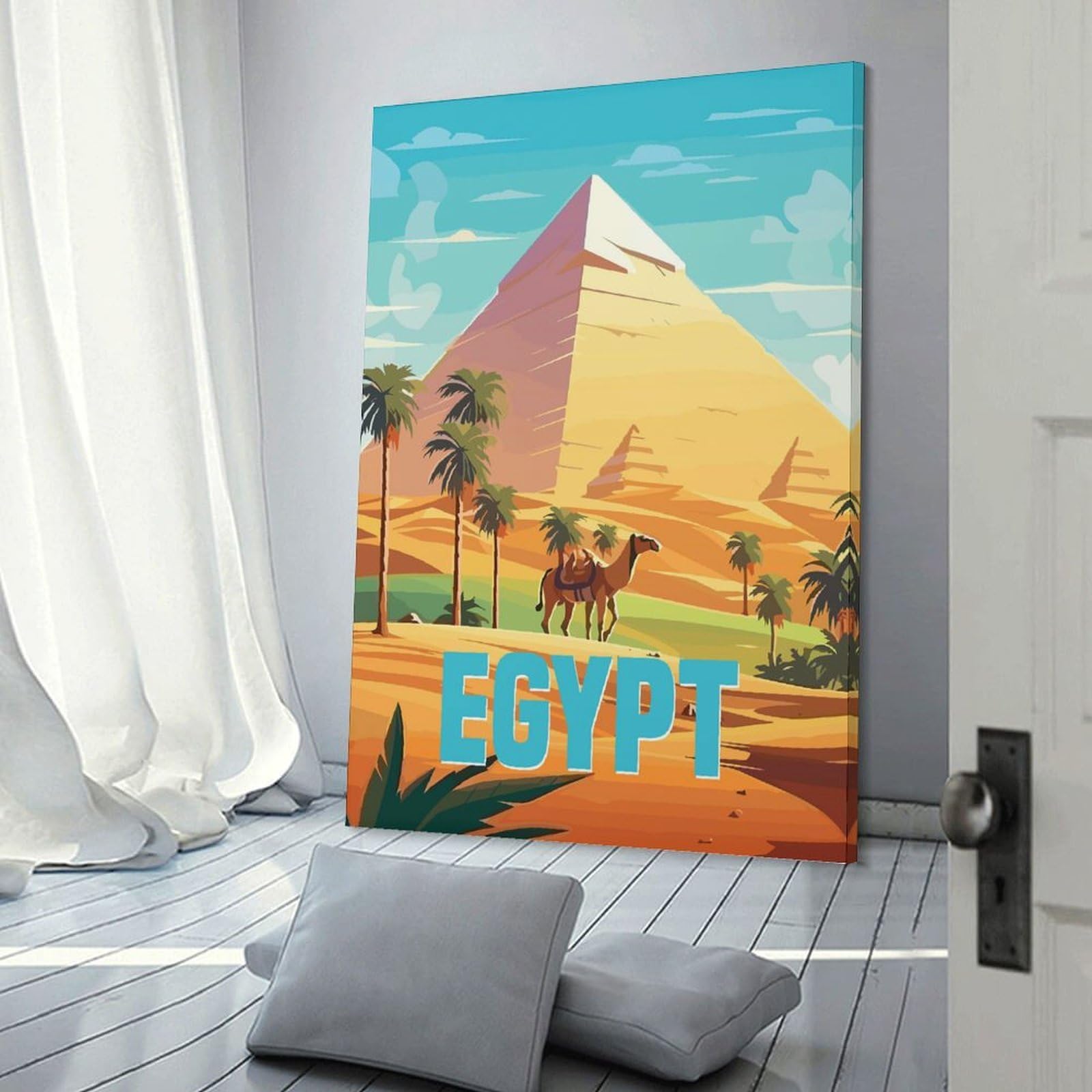 Junmoney Hanging Wall Art Egypt Pyramids Travel, 20x30inch(50x75cm), for Contemporary Homes, Apartments Or Offices, Stylish Wall Art for Fresh Spaces