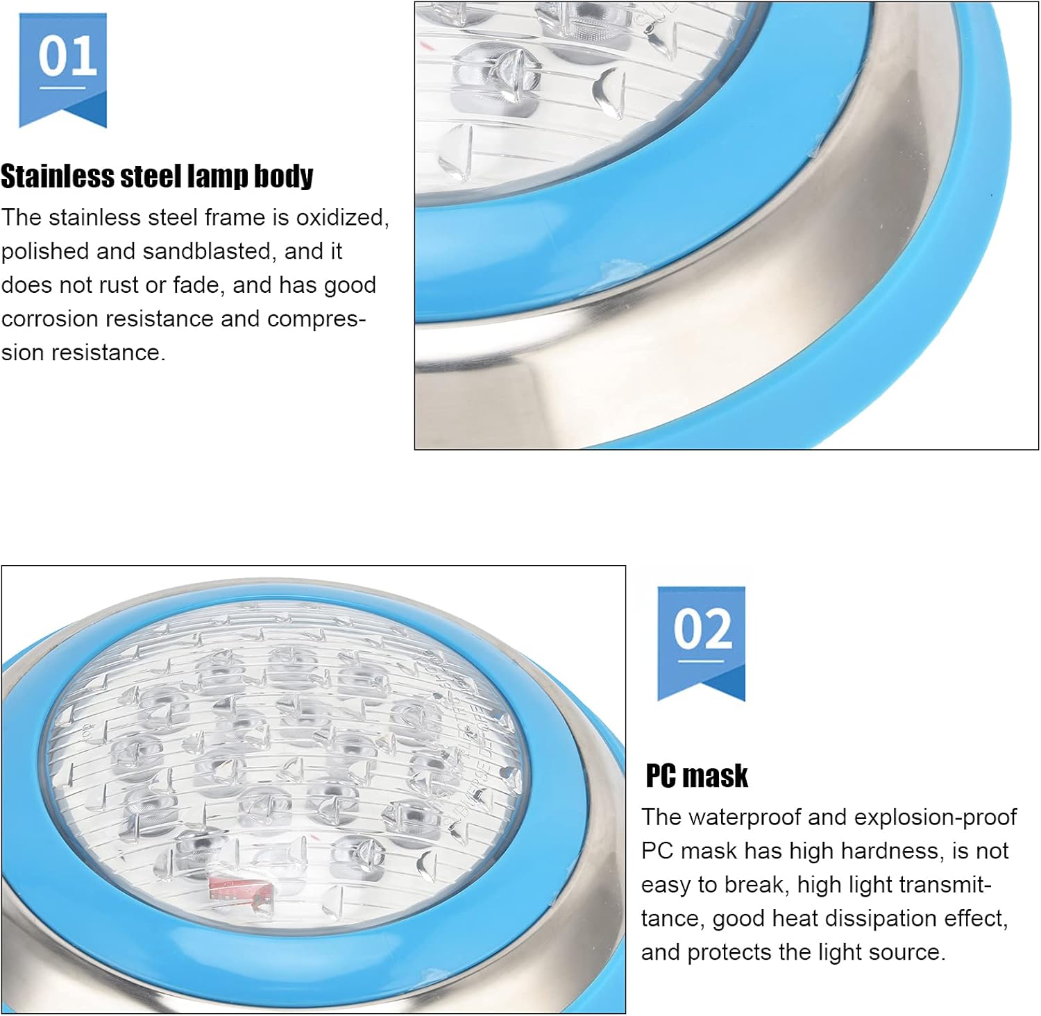 LED Pool Light, 12V AC 54W, IP68 Waterproof, Inground, White Light