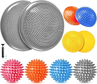 Meooeck Hedgehog Balance Pods with Hand Pump Including 1 Balanced Pad, 3 Balance Pods, 4 Spiky Massage Balls for Core Body Balancing, Sensory Play for Kid Adult Dog Exercise Stability