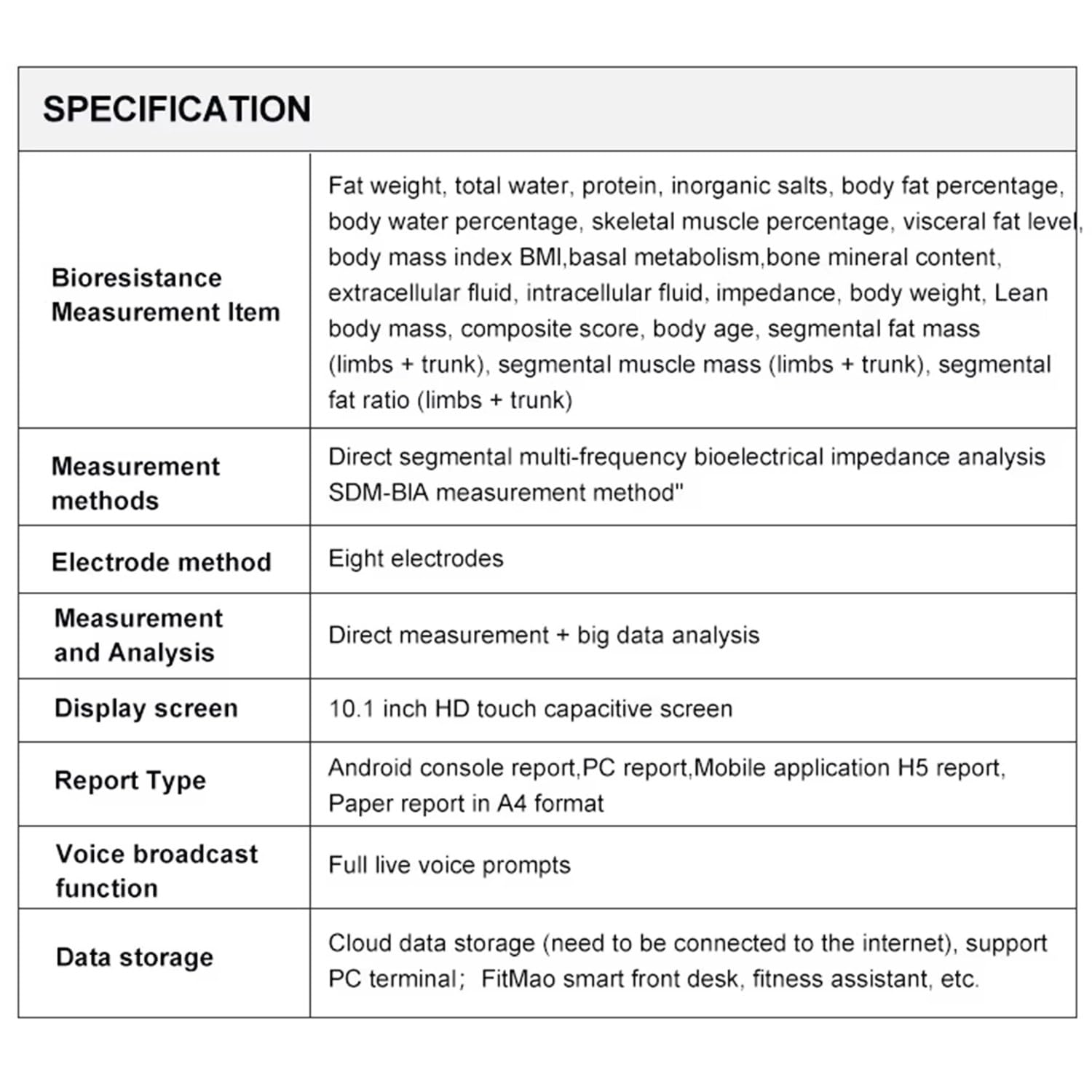 Smart per L'analisi Composizione Corporea Completa - Bmi,Grasso Corporeo,Massa Muscolare 40 Misure Bilancia Impedenziometrica Professionale,Display Lcd 10,1 Pollici,Con Stampante