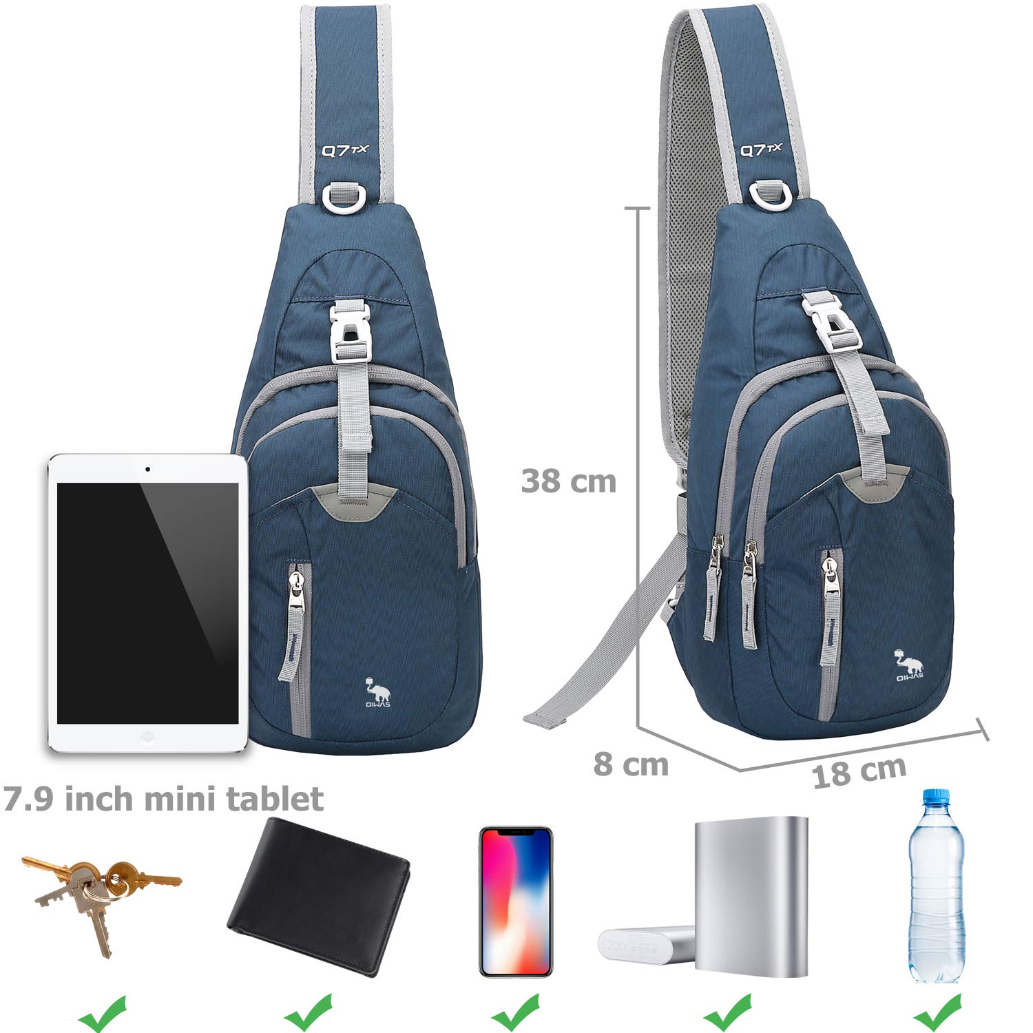 OIWAS Zaino Monospalla Uomo Piccolo Tracolla Borsa Zainetto Impermeabile per Viaggio Ciclismo Sport Portare Sling Bag Blu