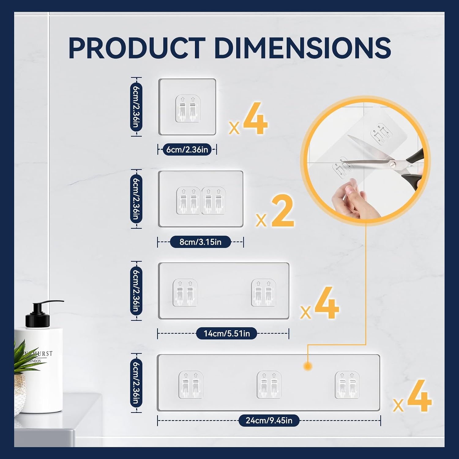 YASONIC 14-Pack Shower Caddy Adhesive Replacement - Transparent Shower Adhesive Strips, No Drilling Hooks for Bath Storage Shelves, Kitchen Racks, Basket & Soap Holder