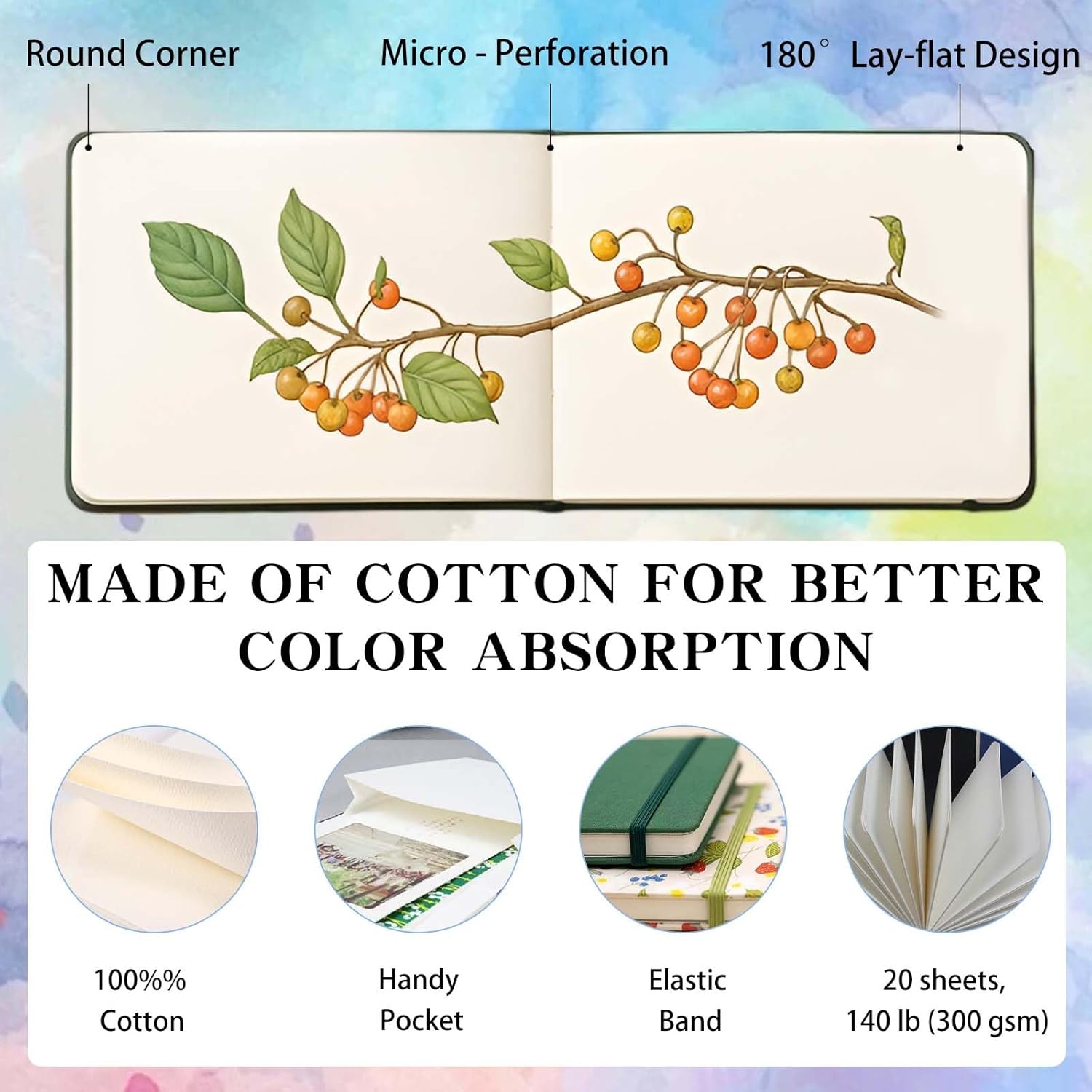 Mini Watercolor Paint Set - 15 Color Travel Watercolor Kit, Pocket Watercolor Paint Palette Set with Watercolor Book, Binder Clips, Pens, Storage Bag, Wooden Paint Box for Painters Artists Student