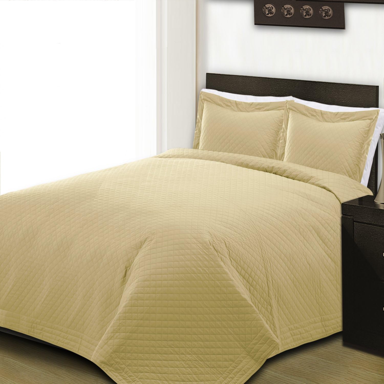 Cottonpure 100% Cotton Diamond Quilt, Full/Queen, Solid, Wheat