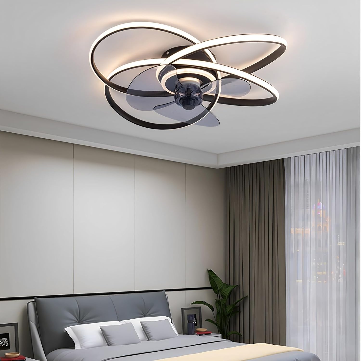 Remote 25in Ceiling Fans with Lights 42W LED Dimmable Ceiling Lights Fan Lighting 6 Speeds Timing Mute Ceiling Fan Light 3 ABS Blades for Bedroom Dining Room Living Room