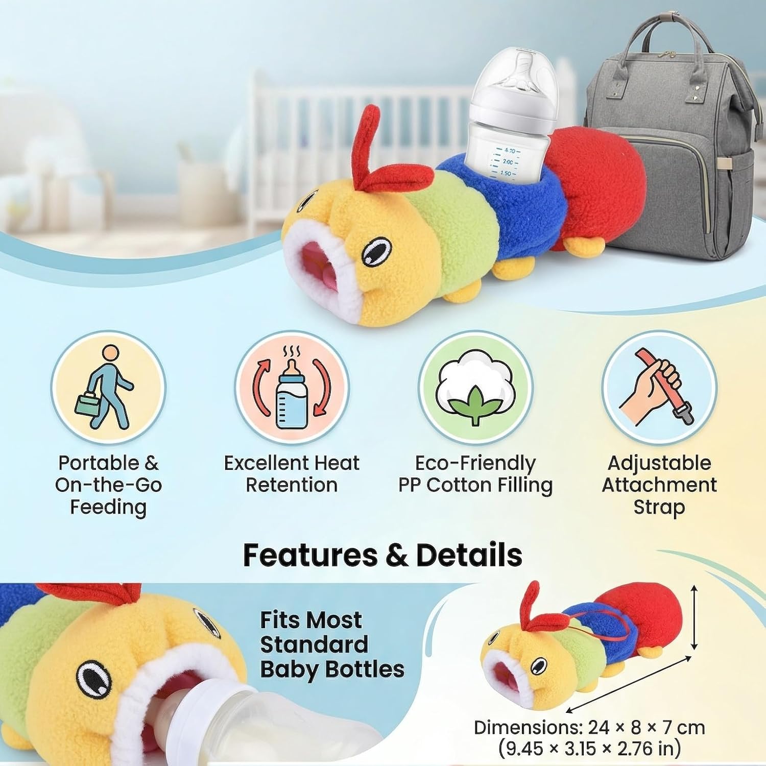 HEEPDD Soft Stuffed Caterpillar Baby Bottle Cover, Thermal Insulated Feeding Pouch, Milk Bottle Warmer Bag for Infants, Toddlers