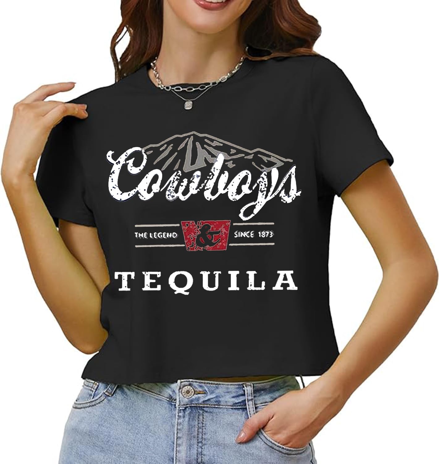 Cowboy Western Crop Shirt for Women Country Music Shirt Vintage Graphic Print Cowgril Rodeo Tee Country Party Tops