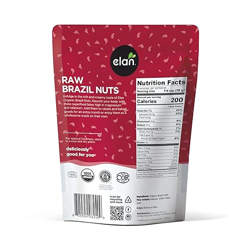 Vista 2 de Elan Nueces de Brasil crudas orgánicas, 6.5 onzas, nueces enteras, sin cáscara, sin OMG, veganas, sin gluten, kosher, bocadillos saludables