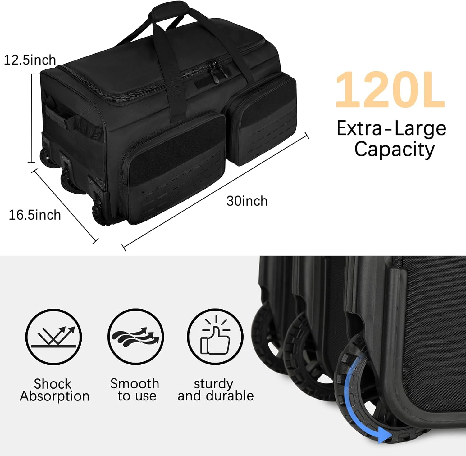Rolling Duffle Bag with Wheels,120L Large Deployment Bag,Waterproof Military Duffle Bags for Tactical Military Deployment Camping - Image 4
