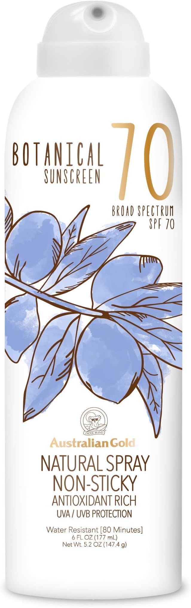 Australian Gold Botanical SPF 70 Natural Sunscreen Spray, Broad Spectrum Sunblock, Formulated with Antioxidants-Rich and Natural Native-Australian Ingredients, Citrus Oasis Fragrance, 6 Fl Oz