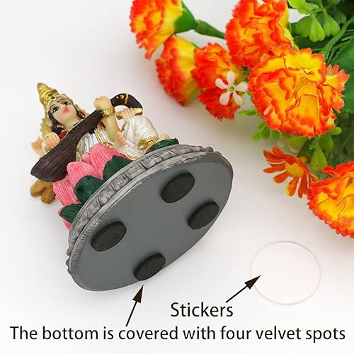 Miniatura 9 de alikiki Estatua de Sarawati de ídolo indio pequeña de la India, 3.9 pulgadas de alto, figura de diosa hindú Saraswati para decoración de tablero de