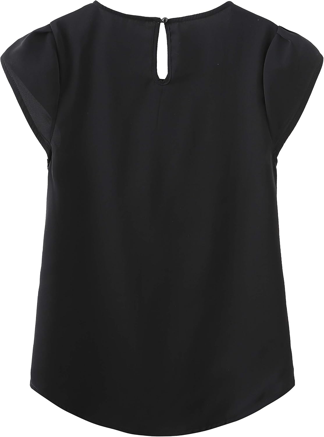 TASAMO Women's Casual Round Neck Basic Pleated Top Cap Sleeve Curved Keyhole Back Chiffon Blouse - Image 2