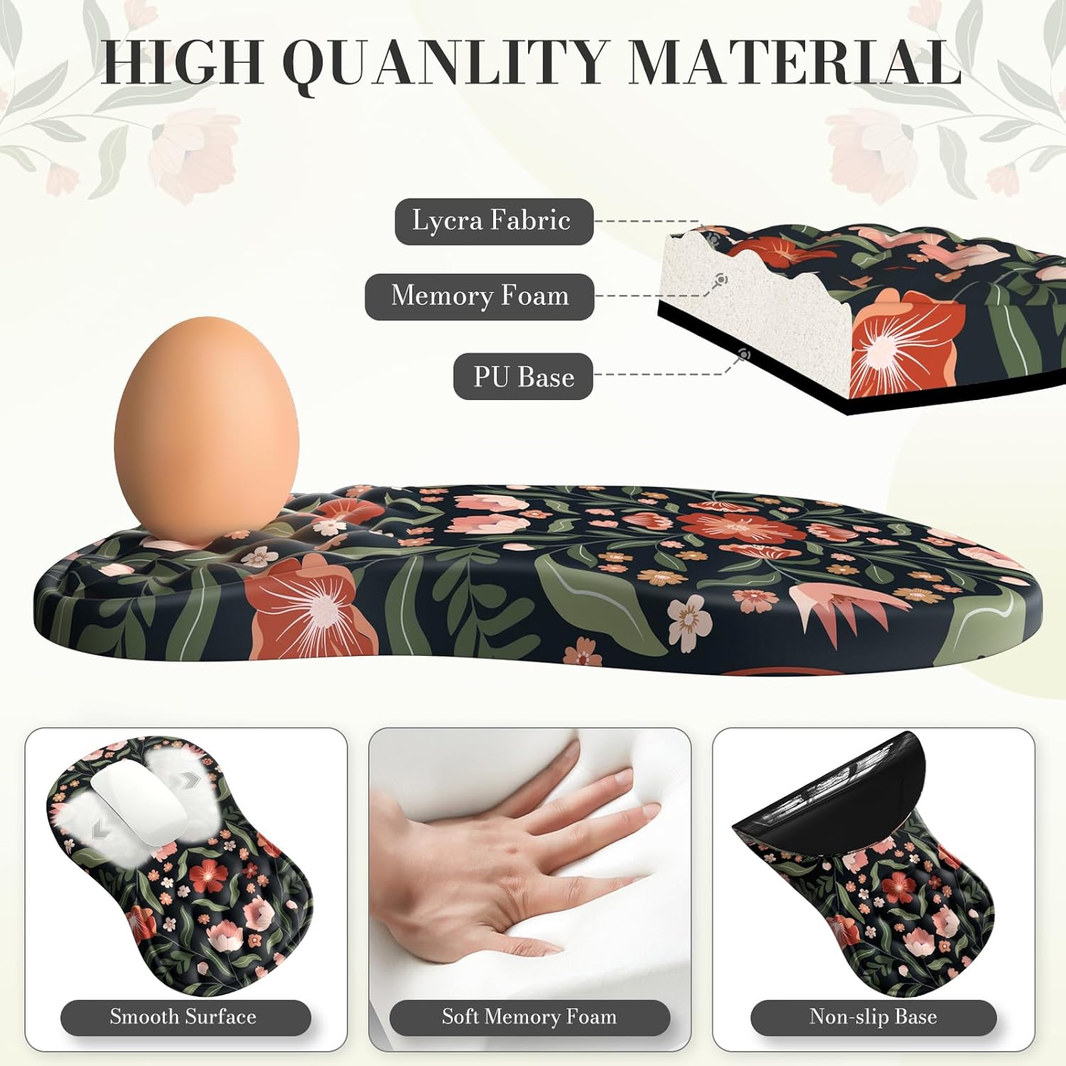 Keyboard Mouse Pad Set, Floral Desk Wrist Pad, Comfortable Keyboard Wrist Rest and Coaster, Non-Slip Table Decor Desk Accessories for Women