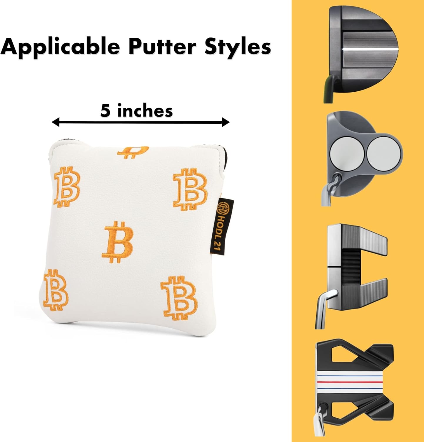 Bitcoin Golf Putter Cover for Blade and Mallet Putters - Golf Headcovers for Club Protection - HODL 21 Golf Accessories