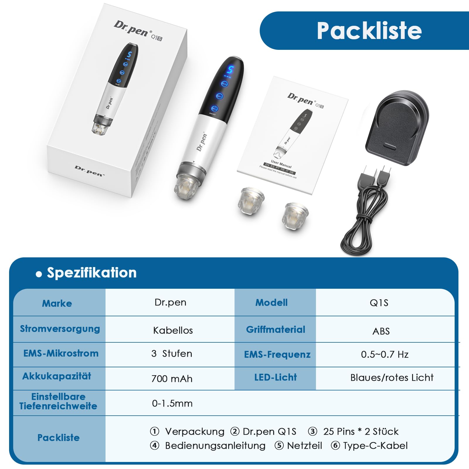 Dr. pen Q1S Microneedling Pen 2026 Dr. Pen Professionelles Hautpflege Gerät | Original Dr. Pen mit Echtheitscode, 2026 Dr pen Neuestes Modell, LED Rot & Blau Licht, 5 Stufen, Tolles Geschenk für Frauen