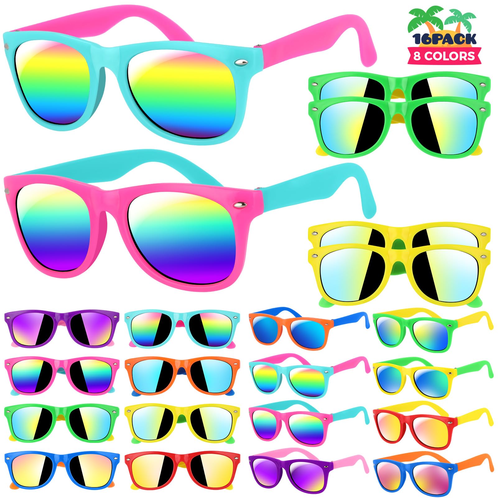 GIFTINBOX 16pack Kids Sunglasses Bulk,Kids Sunglasses Party Favor Neon Sunglasses For Kids Boys Girls Age 3-8, Perfect For Birthday ,Beach, Pool Party Favors