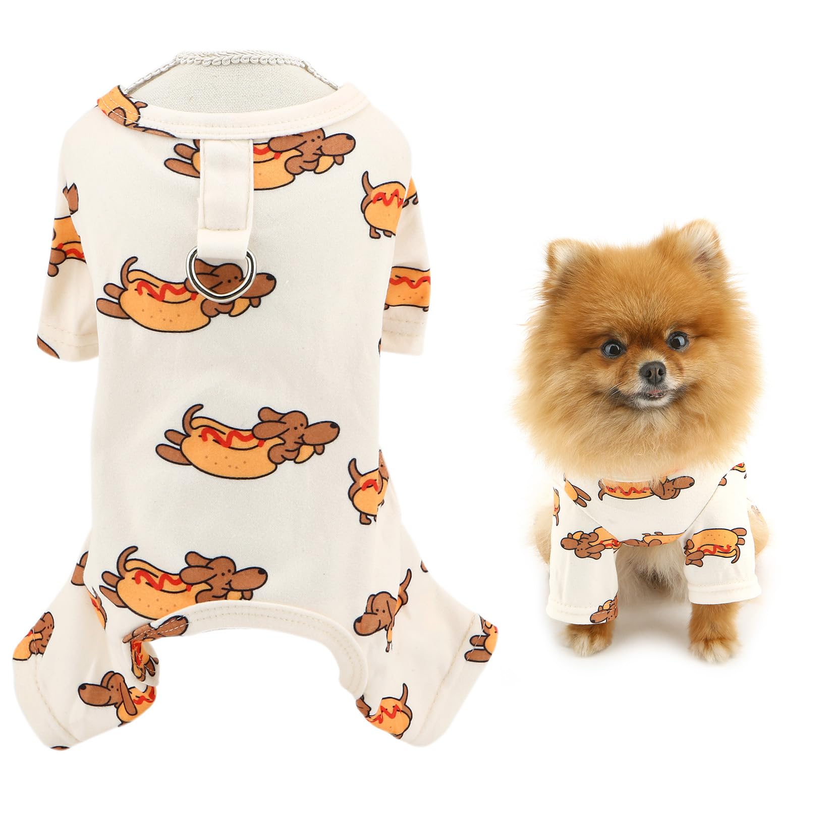 SMALLLEE_LUCKY_STORE Dog Pajamas for Small Dogs Pet Jumpsuit with D-ring and Cute Animal Printed Puppy Stretchable Pjs Summer Spring Chihuahua Yorkie Cat Clothes, Dog, XL โ image 1