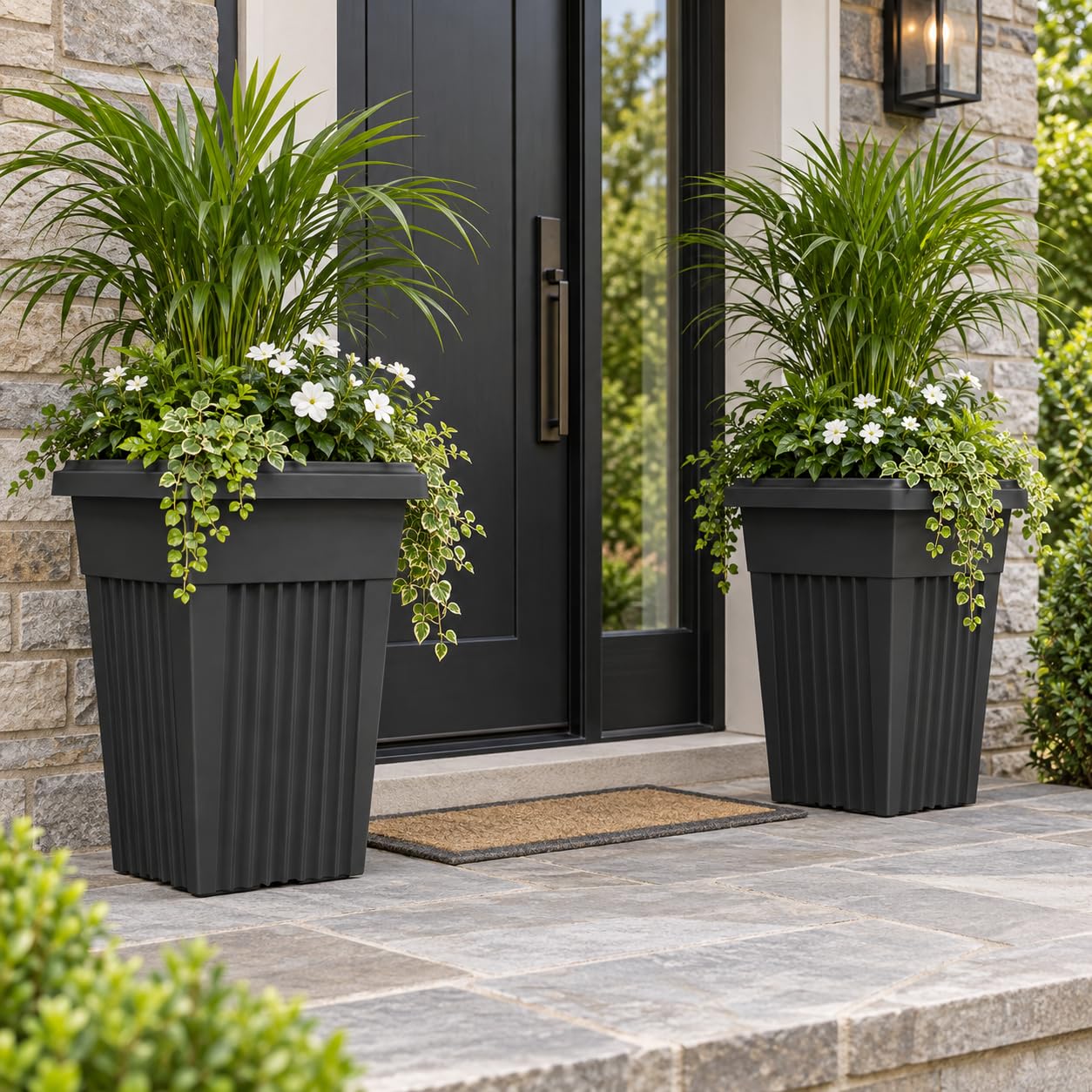 Muddy Hands Tall Square Black Plastic Planters Set of 2, 40x55 cm
