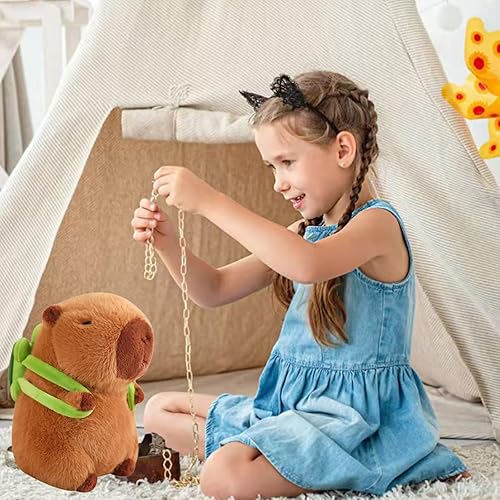 Miniatura 4 de Capybara - Peluche con mochila de tortuga de 9 pulgadas, lindo animal de peluche Capibara ultra suave, juguetes Kawaii regalos para niños, marrón
