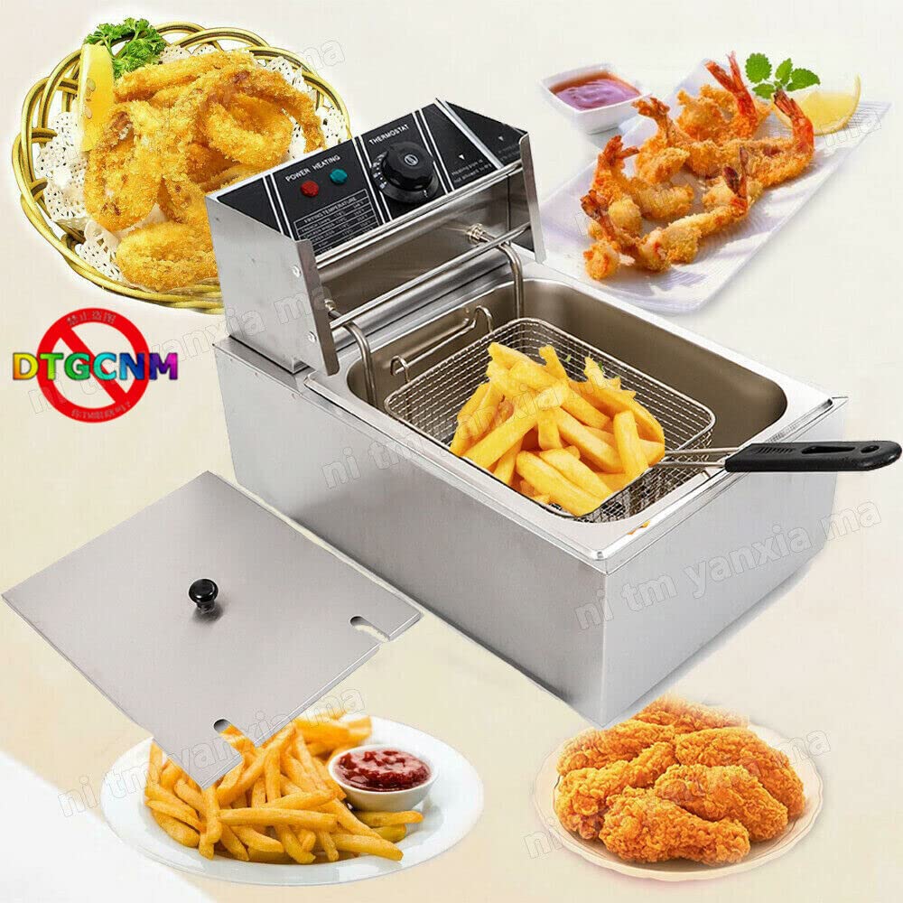 Friggitrice elettrica commerciale, in acciaio inox 6L 2500W friggitrice professionale con zona fredda con un serbatoio, friggitrice commerciale con cestino e controllo della temperatura