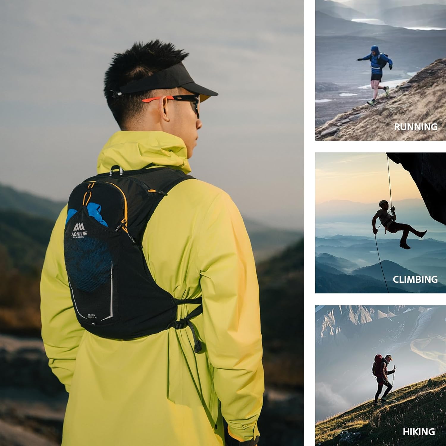 AONIJIE Running Hydration Vest for Men & Women, 8L Hydration Backpack, Multiple Pocket Designs for Water Bottles/Bladders, Lightweight Breathable for Hiking, Climbing, Marathon & Cycling - Image 6