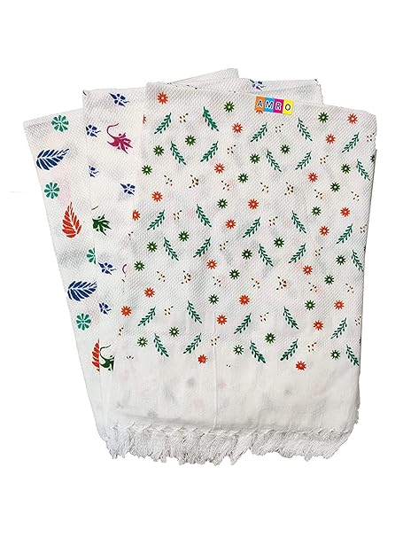 AMRO Beautility Needs White Cotton Bath Towels Light Weight, Thin, Fast Absorbing, Pure Cotton Kerala Thorthu/Bath Towel/Gamcha Large Size, Combo Set Pack of 2 Pieces (Hot Washable) 75x150 Cm