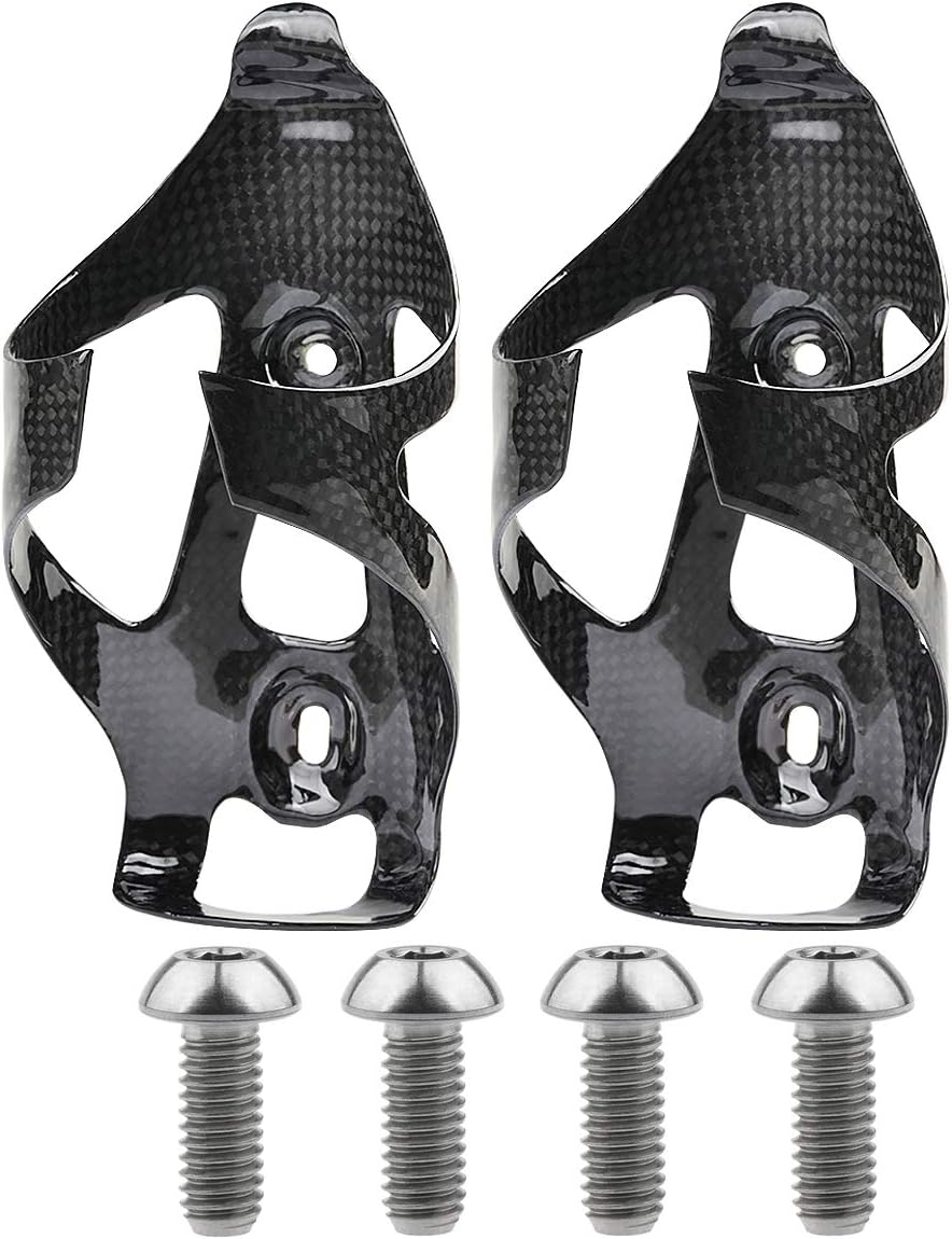 Full Carbon Fiber Bicycle Water Bottle Cages Holder Brackets with Titanium Bolts Pack of 2 (Glossy)