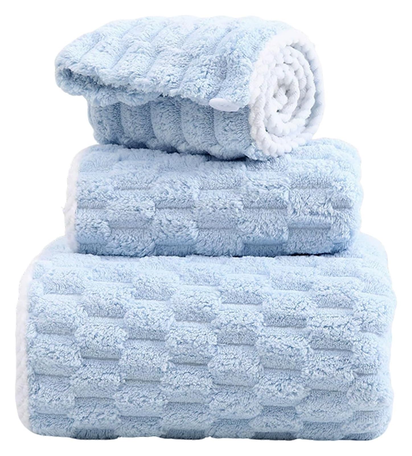 Giveduno Coral Fleece Bath Towel Set with Shower Cap