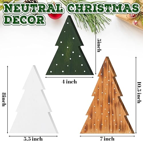 Miniatura 2 de 3 piezas de decoraciones navideñas rústicas de madera de granja, árboles de Navidad neutros, decoración de árbol de mesa neutral, decoraciones de
