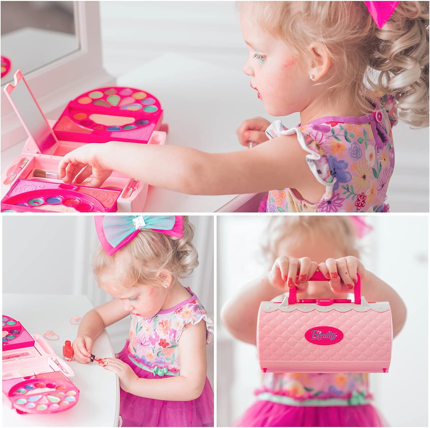 GiftInTheBox Kids Makeup kit for Girls, Washable Girls Makeup Kit for Kids with Portable Fashion Makeup Handbag, Non-Toxic Real Makeup Set for Girls - Pink: Toys & Games