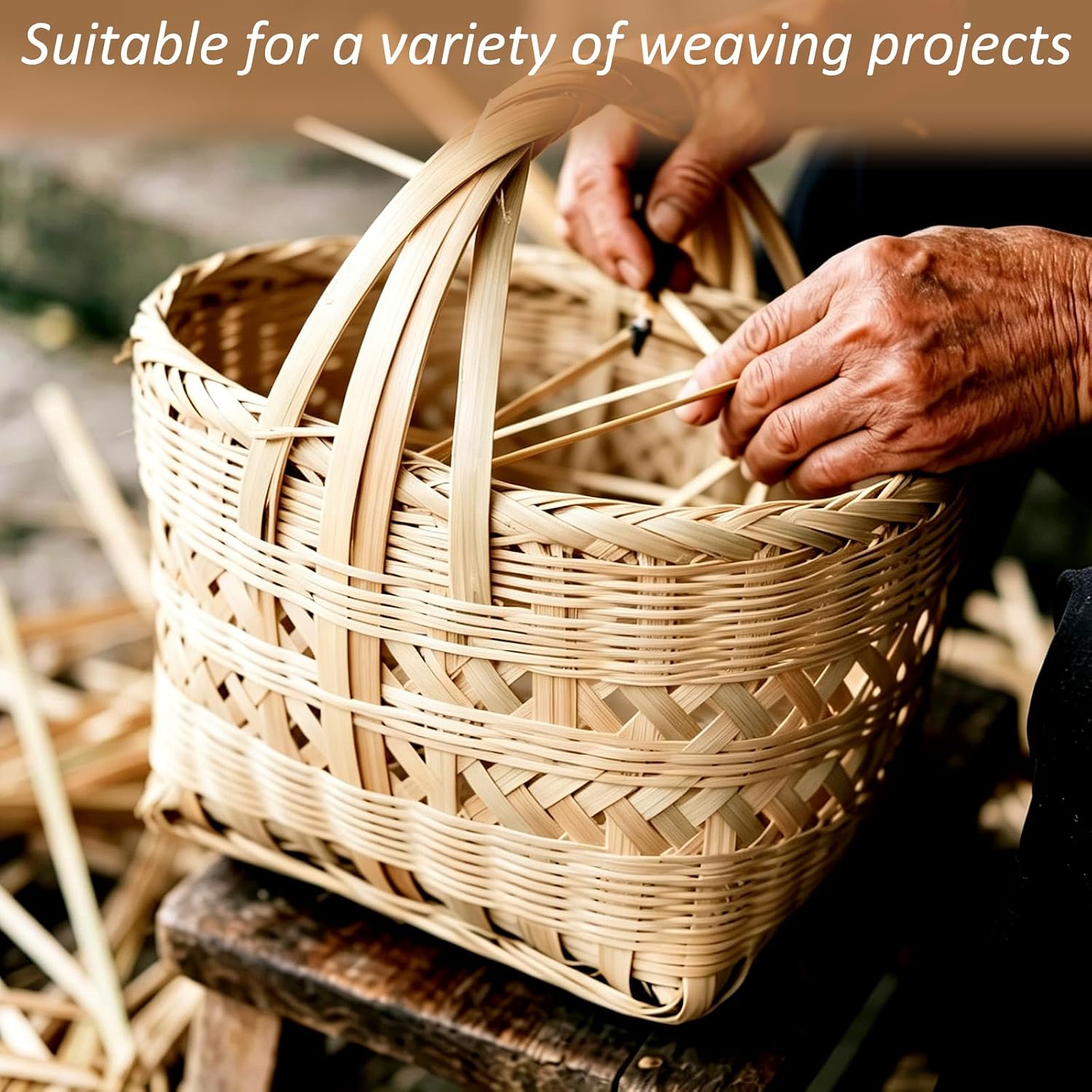 FREEBLOSS 60m/196.85ft Bamboo Strips Thin Basket Weaving Materials Wicker Repair Supplies for Crafts Basket Weaving Strips 15mm Wide 1mm Thick (20pcs, 3m/pc)