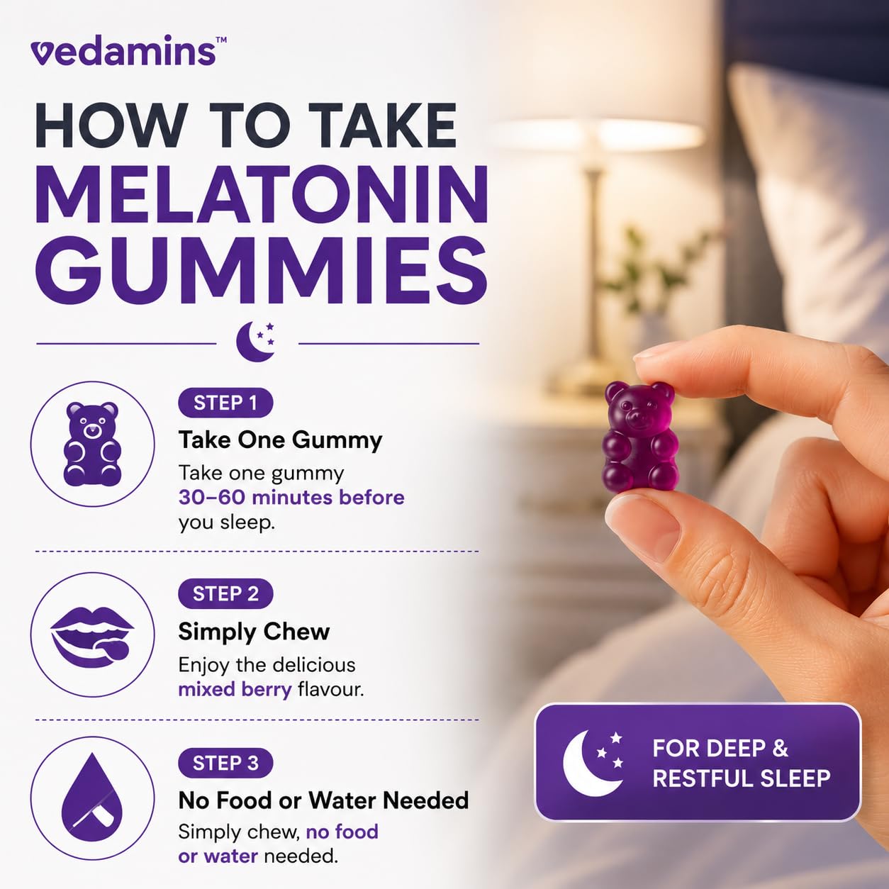 5mg Melatonin Gummies I Sleep Aid for Men & Women I Ashwagandha, Lemon Balm for Deep Sleep, Anxiety & Stress Relief I Non Habit forming Sleeping I Mixed berry flavour I 30 Gummies — Amazon image 5