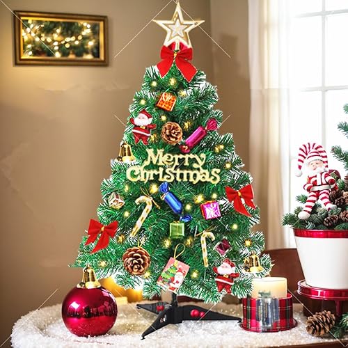 Miniatura 4 de Mini árbol de Navidad pequeño con luces LED, adornos de mesa, decoración de Navidad artificial para interiores, 24 pulgadas23.6 in