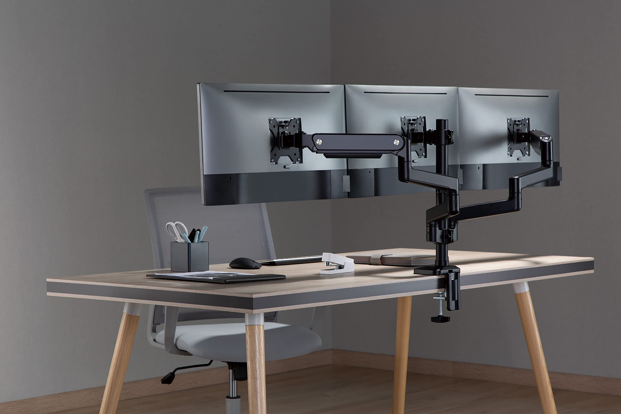 HALTERUNGSPROFI OFFICE-GS736A Support de table triple pression de gaz pour écrans LED LCD jusqu'à 27" VESA 75 x 75 100 x 100