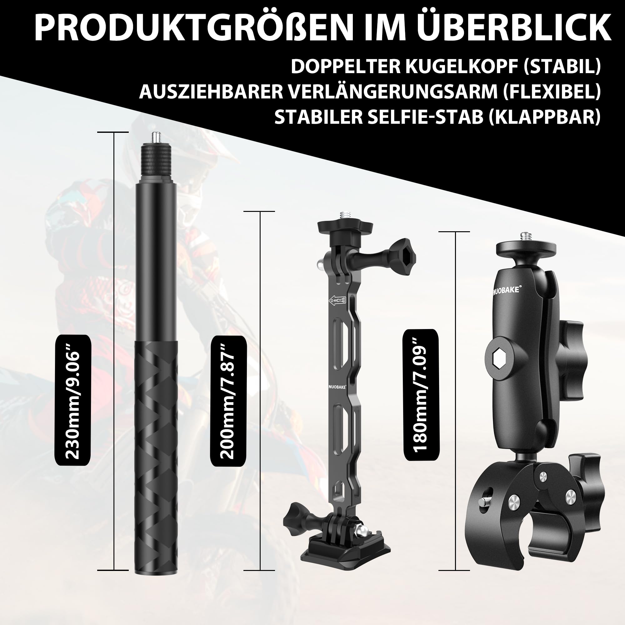 Fahrrad & Motorrad Lenker Montage Komplettset für Action-Kameras | Aus der Ich-Perspektive & Fahrrad-Selfie-Stick Halterung | Kompatibel mit Gopro, Insta360 X5, X4, X3 u.a. | Jetzt entdecken