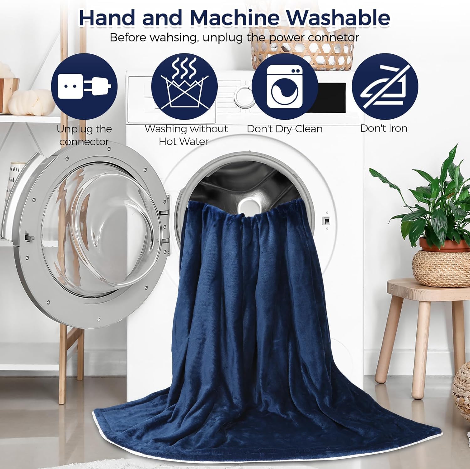 PROALLER Coperta Riscaldante Elettrica, Coperta Termica 160x130 CM Pile Sherpa in Doppia Flanella, Lavabile in Lavatrice, Timer 9 Ore e 10 Impostazioni Di Calore Blu