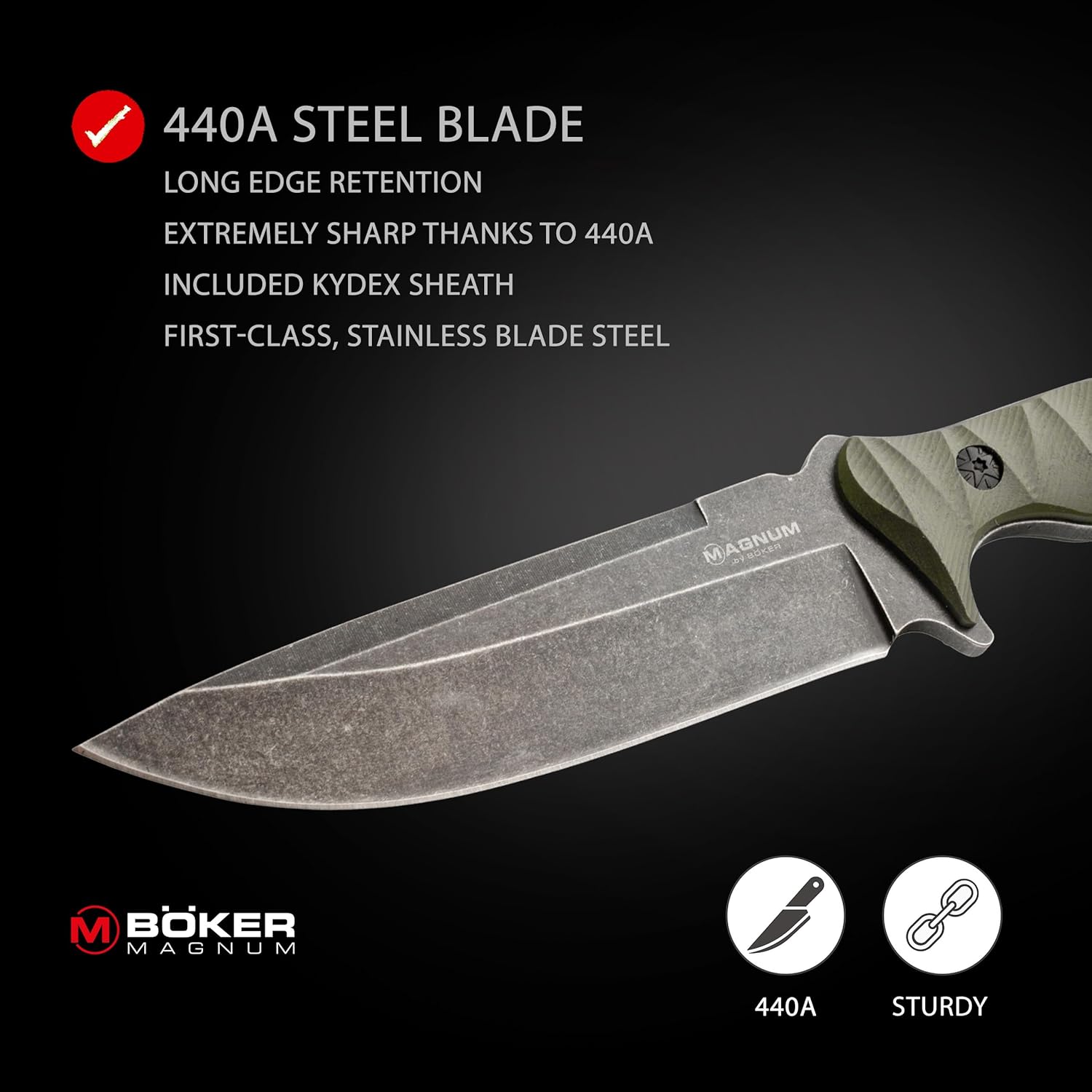 Boker 02LG115 Persian Fixed Knife with 440 Stainless Steel Blade, 4-3/4", Magnum