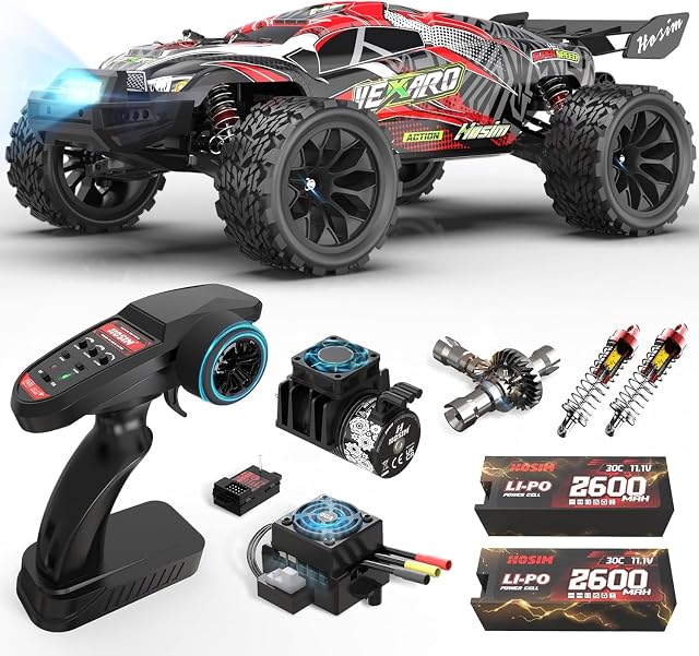 Hosim Mini 1:8 Sans pinceau RC Voitures pour adultes, VEXARO MAX 80KPH Camions Rc à grande vitesse rapide, 4WD Télécommande Voiture Tout Terrain RC Truggy Waterproof Off Road Hobby Grand Monster Truck avec 3S pile